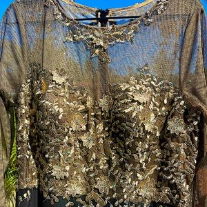 Brand New xScape formal gold/black floor length dress